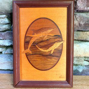 Dolphins Wood Marquetry Hudson River Inlay Art Signed Chart Coastal Beach Decor